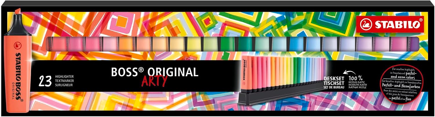 Detalle 2 de STABILO BOSS ORIGINAL Desk-Set ARTY Edition – Evidenziatore 23 colori (9 Neon + 14 Pastel)