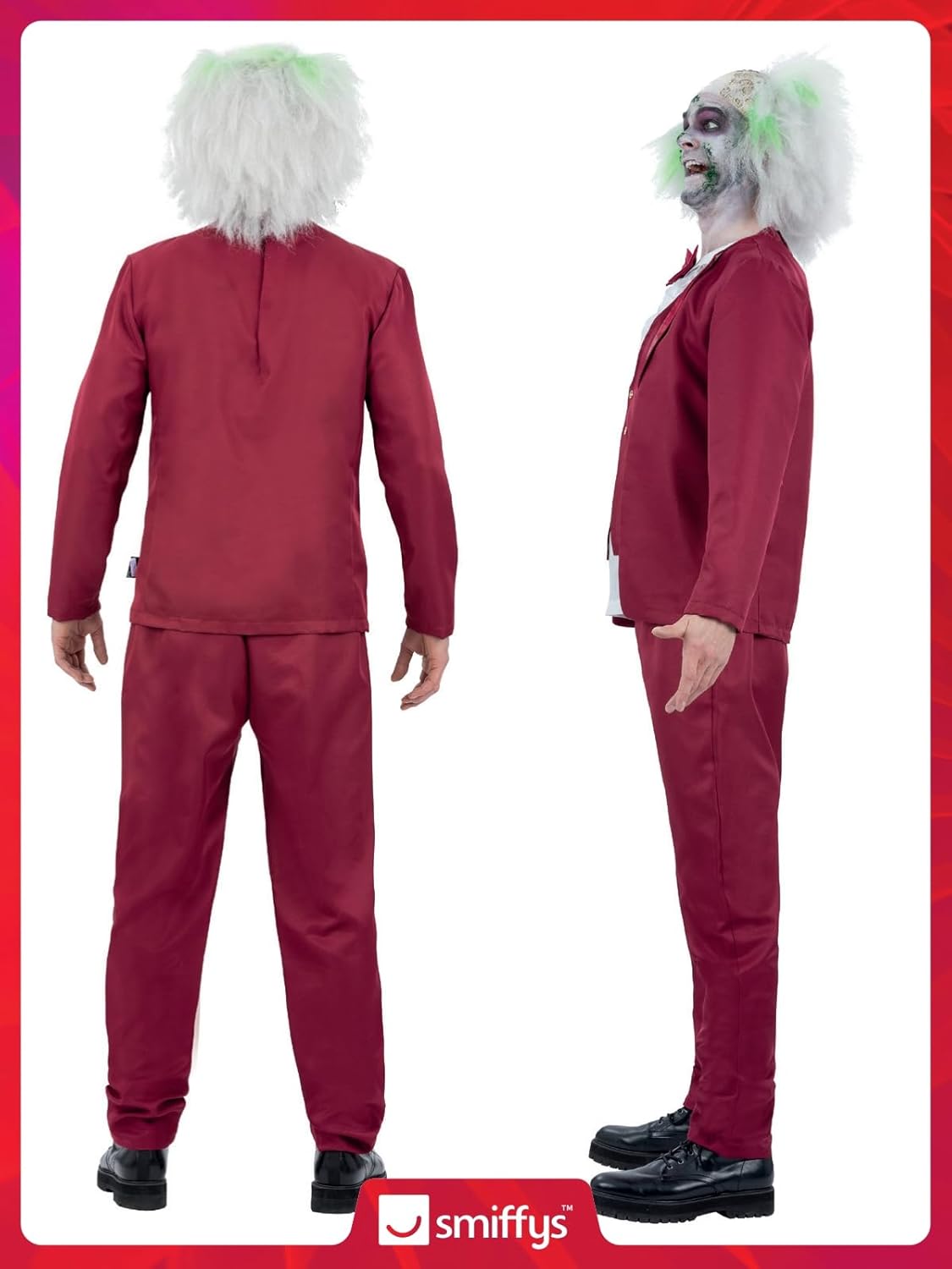 Thumbnail 5 de Smiffys Beetlejuice Groom Erwachsenen-Kostüm mit roter Jacke, Hemd-Imitat, Weste, Fliege & Hose