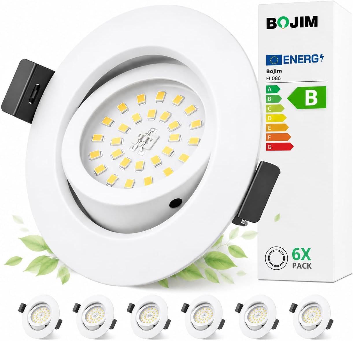 Detalle de Bojim FL087 led-inbouwspots, 6 stuks, IP44, 4,7 W en 4000 K