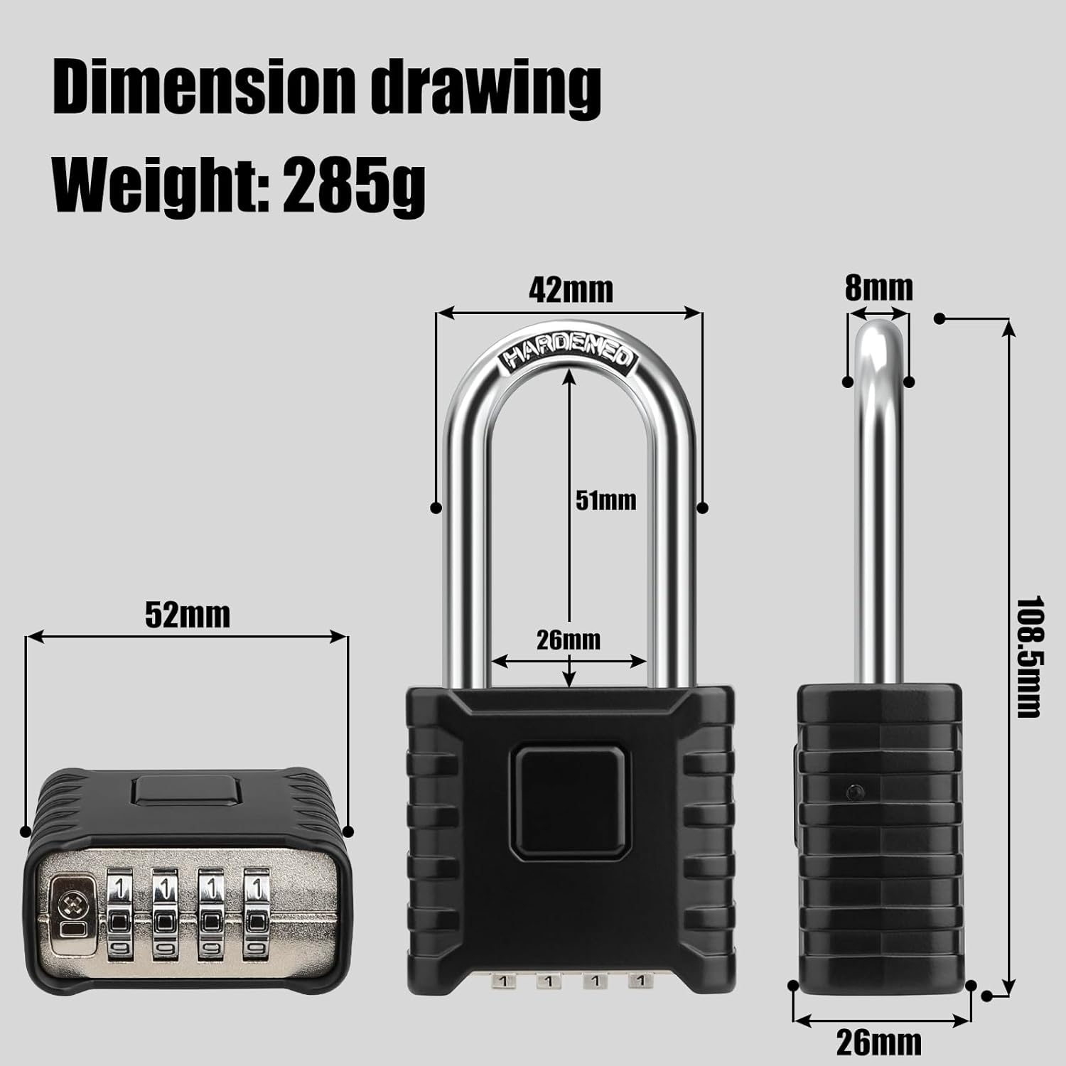 Thumbnail 1 de Diyife Heavy Duty 52mm 4-Digit Combination Padlock with Weatherproof Stainless Shackle (8mm)