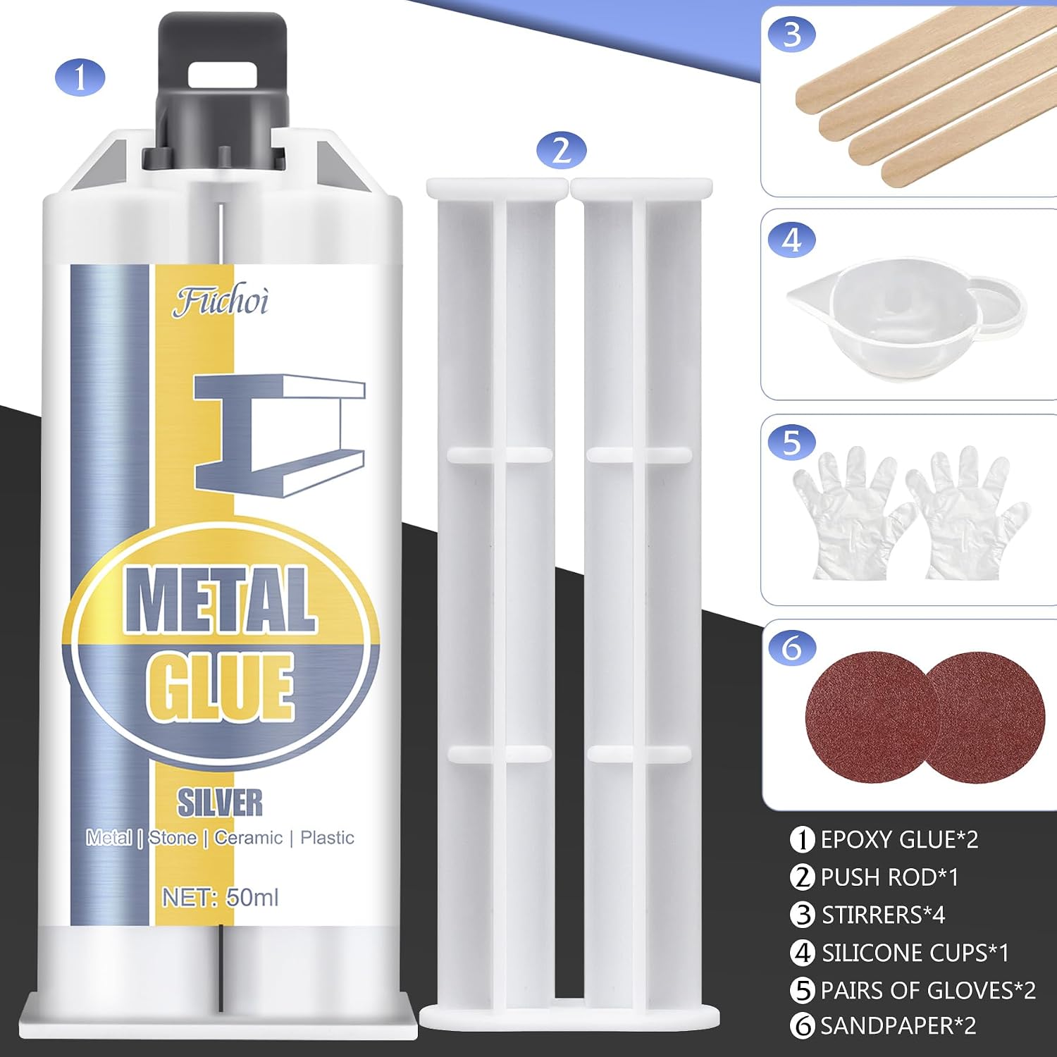 Detalle 2 de Fuchoi Metalllim Extra Stark 100 ml, tvåkomponents epoxilim