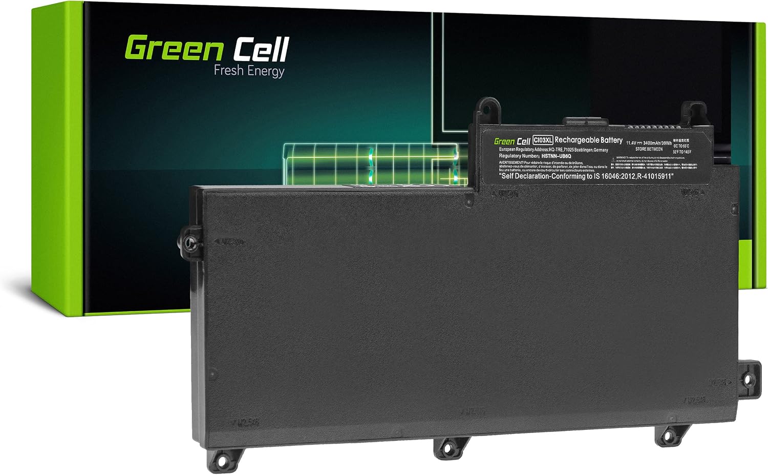 Detalle de Batteria Green Cell CI03XL 801554-001 per HP ProBook 640/645/650/655 | 3400mAh 11,4V