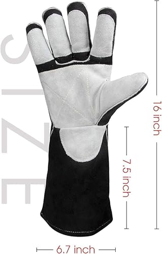 Thumbnail 1 de Guanti da saldatura YESWELDER 40 cm 500°C in pelle e Kevlar (MIG) nero-grigio