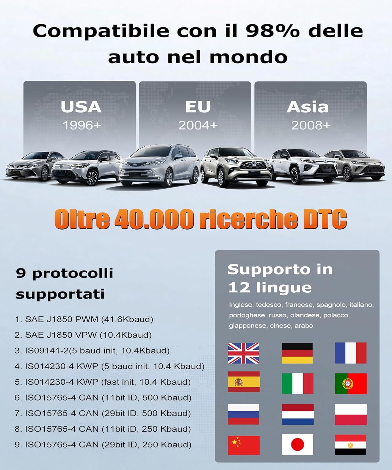Thumbnail 6 de Scanner OBD2 EOBD per diagnosi motore in italiano con funzioni avanzate e funzioni I/M, batteria e carbonio