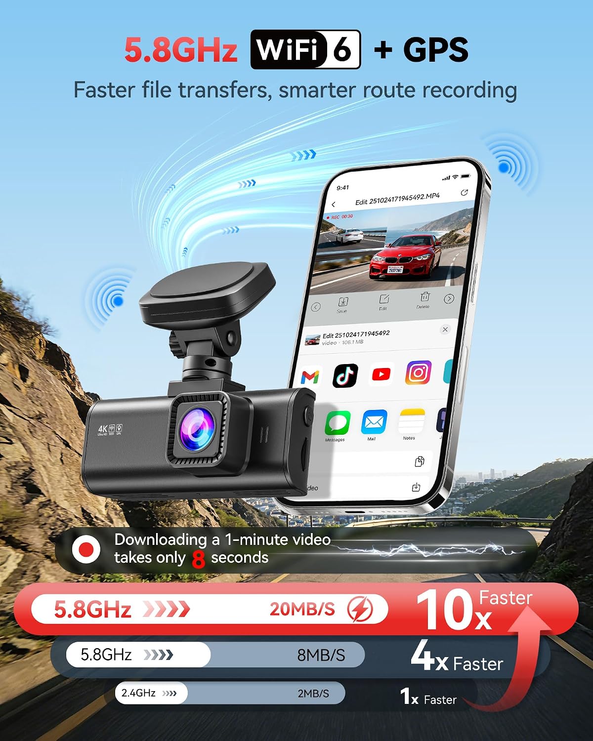 Thumbnail 3 de REDTIGER F7N-N 4K Front & Rear Dash Cam – 5.8GHz WiFi, GPS & Night Vision