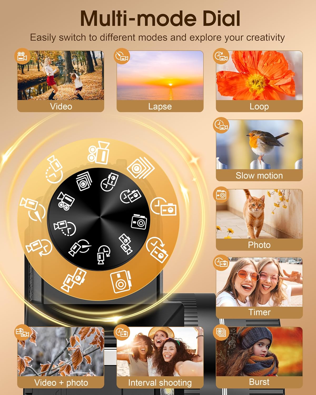 Thumbnail 6 de 4K 75MP Digitalkamera mit WLAN & 180° Flip Display – kompakte Vlogging-Kamera