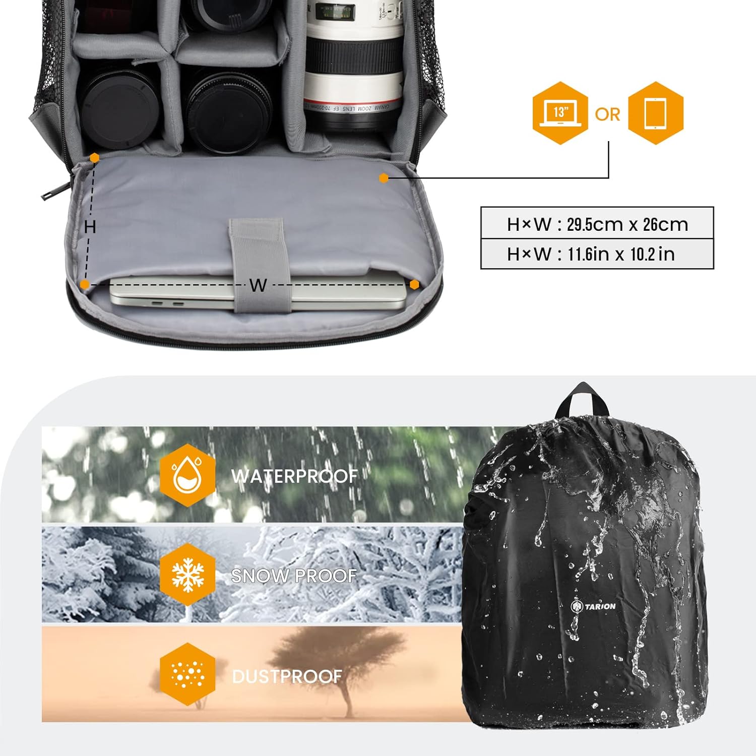 Detalle de TARION Kamerarucksack Klein – kompakter DSLR-Rucksack mit großem Innenraum und wasserdichtem Schutz