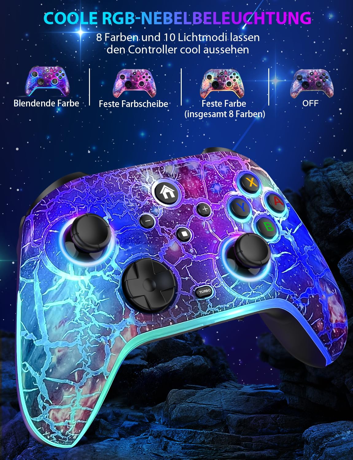 Thumbnail 2 de Switch Pro Controller Sternenhimmel – 1200 mAh, RGB‑Licht, programmierbare Tasten, Wake‑Up & Turbo