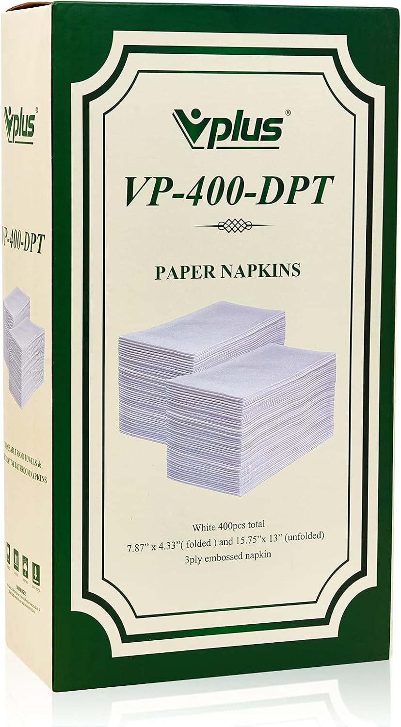 Thumbnail 6 de VPlus 400 Pack Guest Towels Disposable Dinner Napkins (White) — Premium 3-Layer Party Napkins