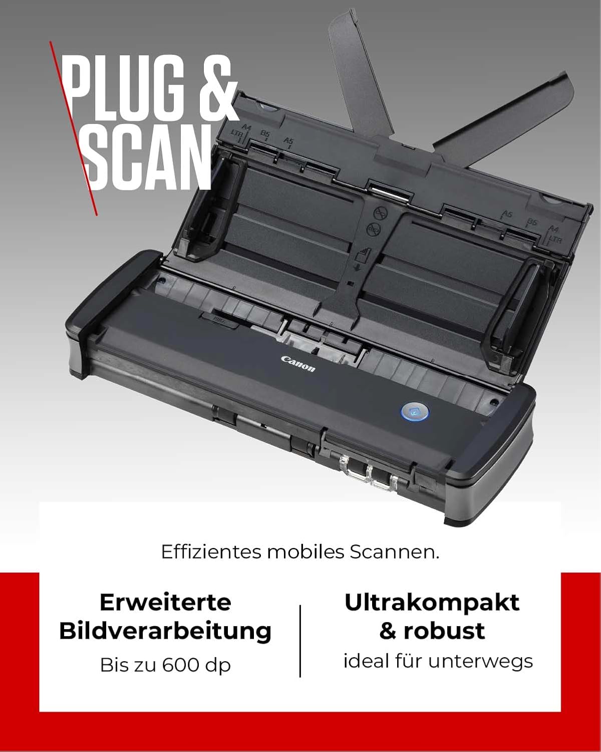 Detalle de Canon imageFORMULA P-215II Scanner – Mobiler Duplex-Dokumentenscanner mit 15 Seit/min (DIN A4) und USB-Stromversorgung
