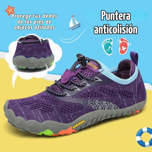 Detalle 2 de SAGUARO Zapatillas de Trail para niñas: comodidad barefoot, tracción y transpirabilidad para aventuras al aire libre