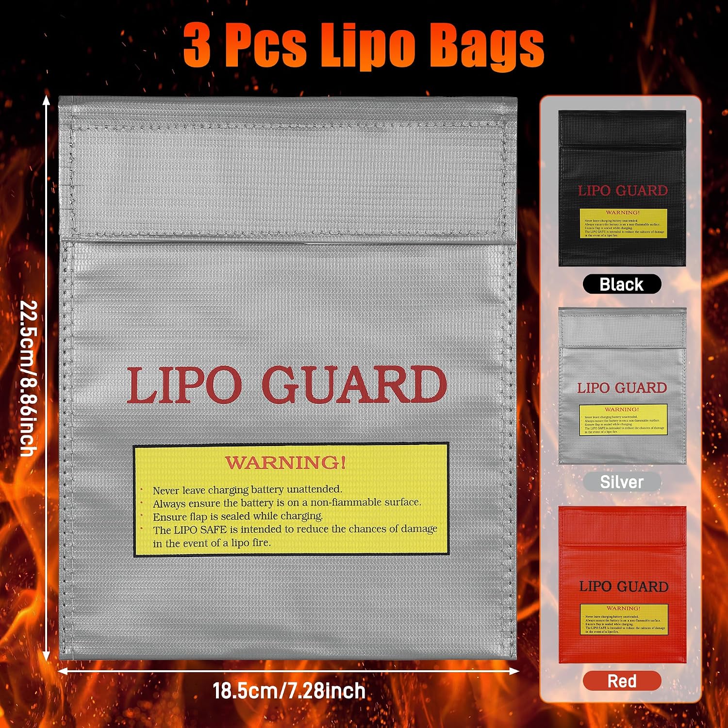 Thumbnail 6 de Huiguli Feuerfest Wasserdicht Safe Bag – Feuerfeste Akku Tasche, wasserdichte Dokumententasche, 22.5 × 18.5 cm (Silbergrau, Schwarz, Rot)