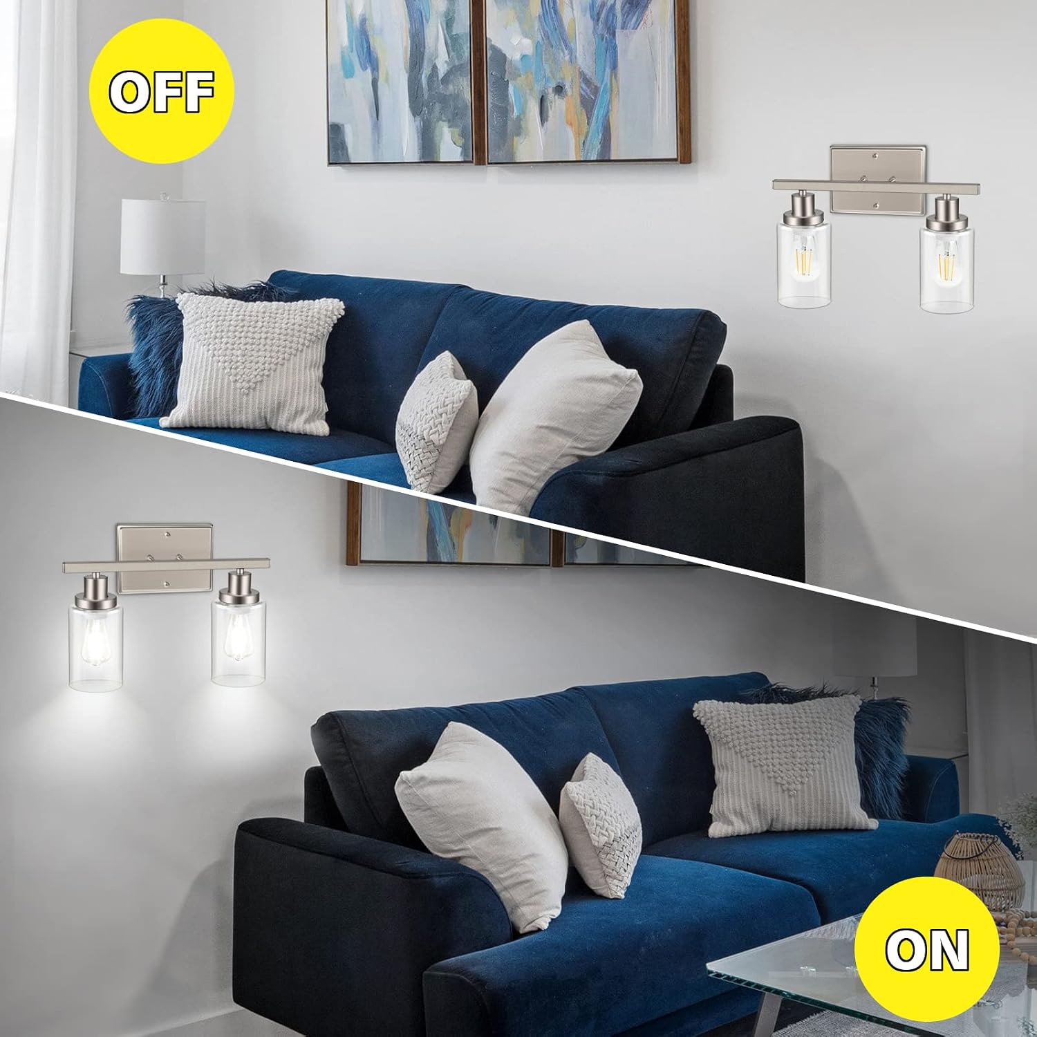 Detalle de Ascher RJ-WR03 2-Light Wall Sconce with Clear Glass and Brushed Nickel