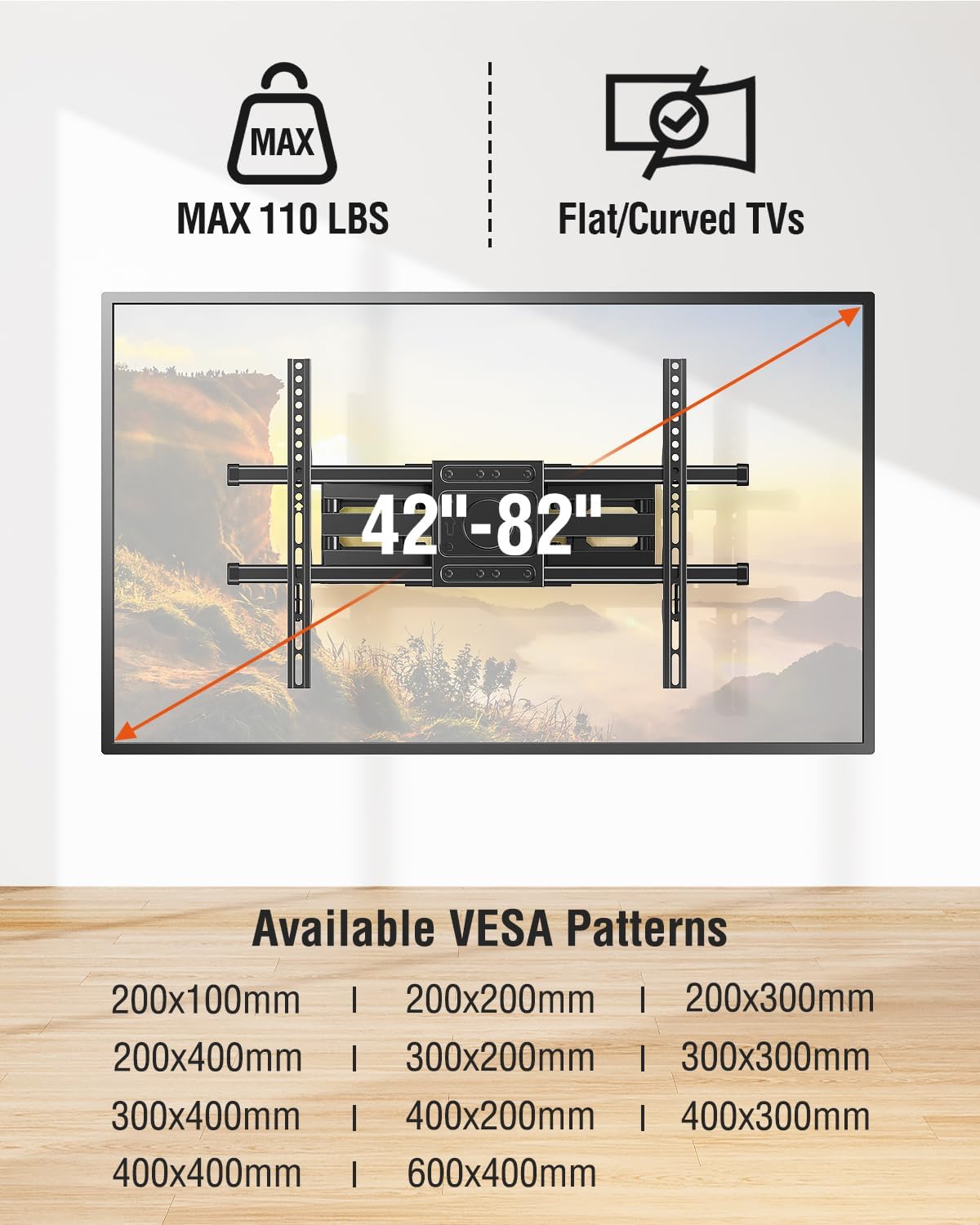 Thumbnail 6 de ELIVED Full Motion TV Wall Mount for 42–82-Inch TVs, 110 lb, VESA 600x400