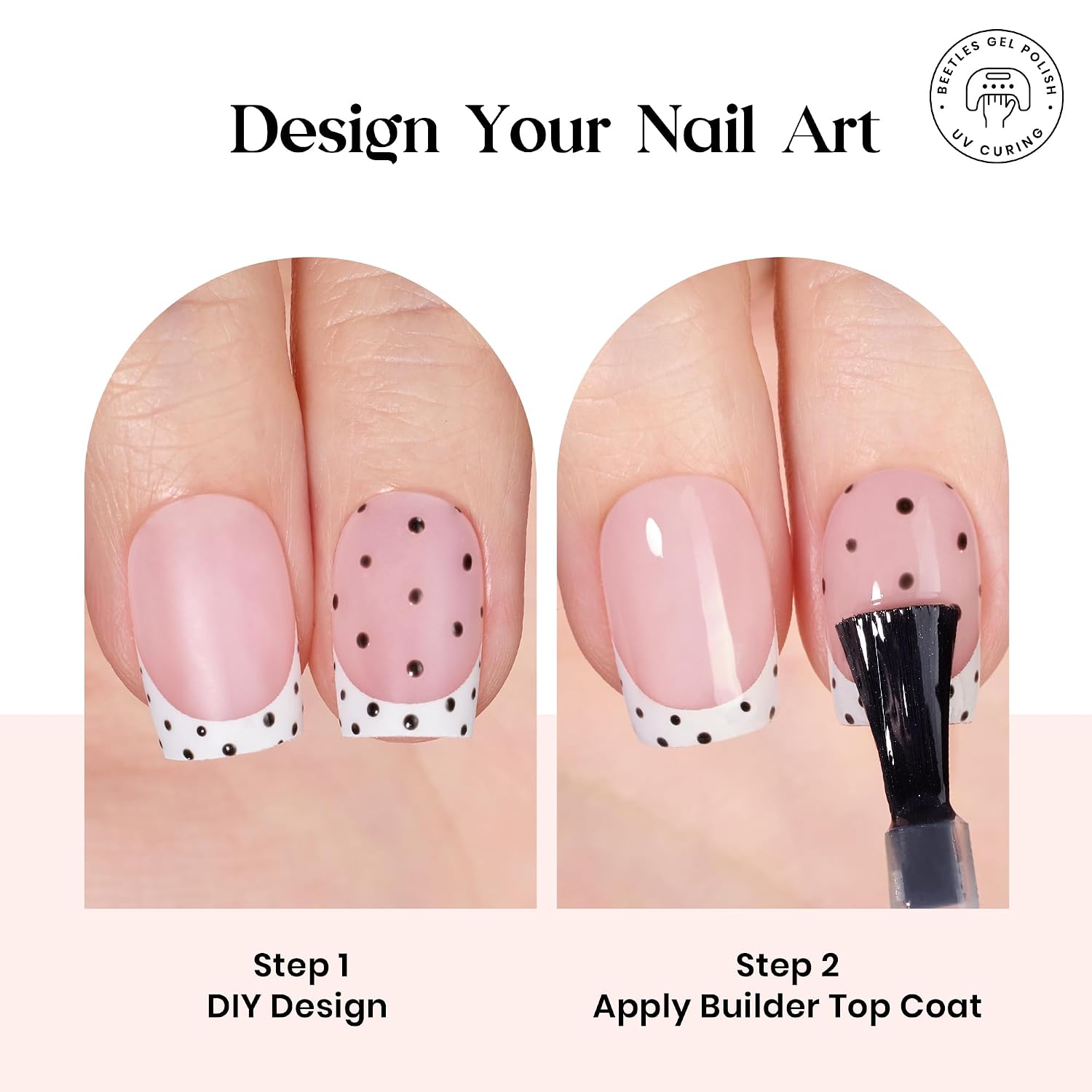 Detalle de Beetles X Press Plus Gel Nails Kit (Glow French) — 150 Press-On Nails in 15 Sizes + Mini Nail Lamp