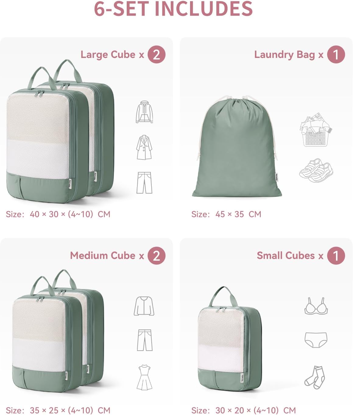 Thumbnail 2 de Narwey 6‑Piece Packing Cubes Set for Travel and Everyday Organisation