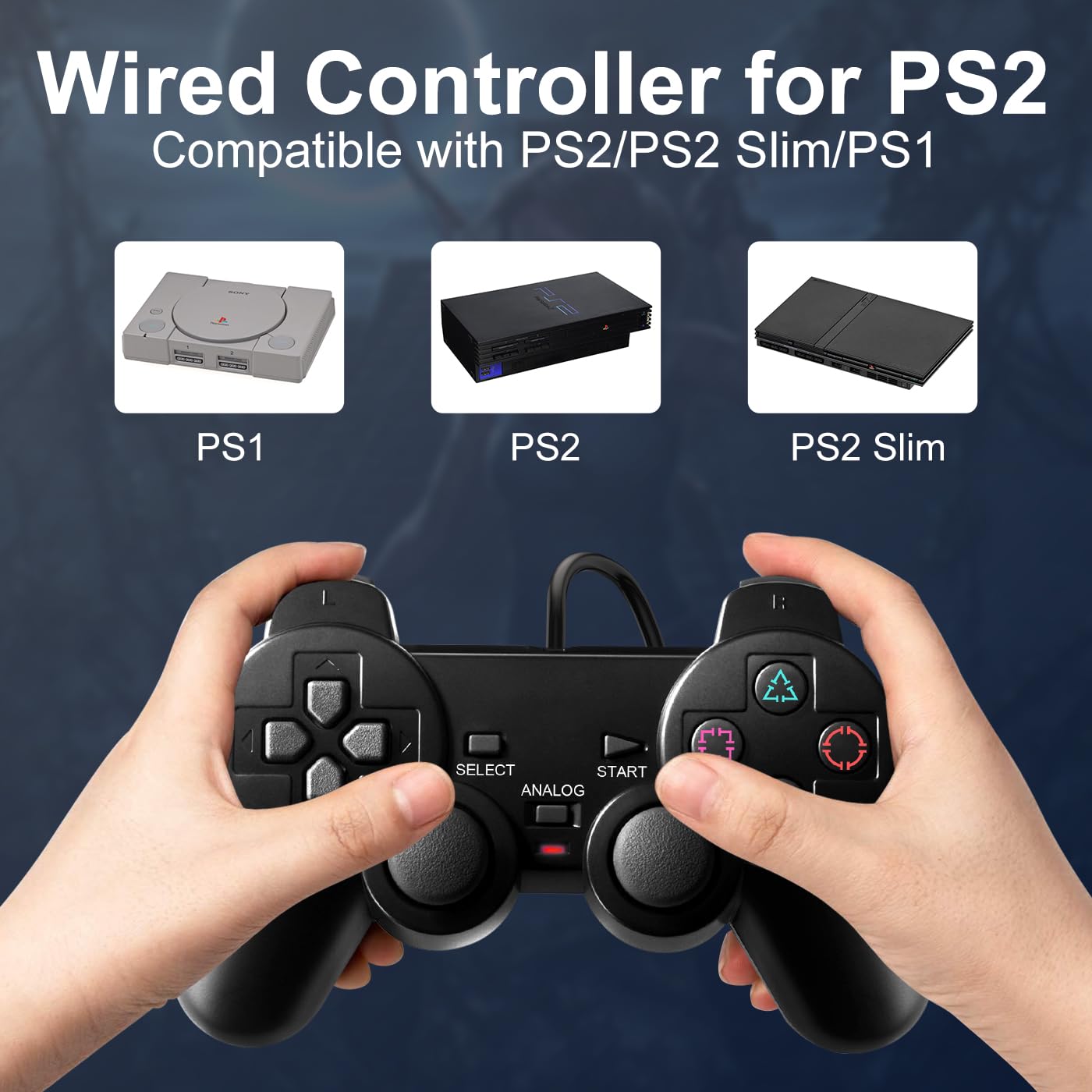 Detalle de HaeBorl PS2 Controller, 2 Pack Wired Controller for PS2/PS2 Slim/PS1 with Dual Vibration
