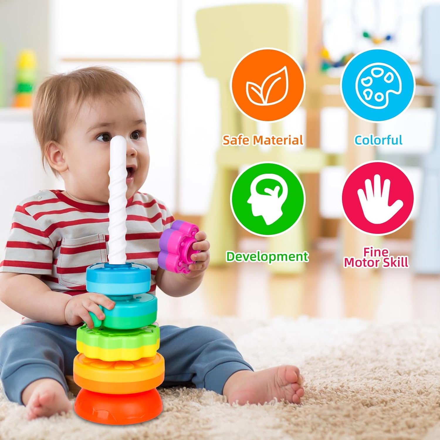 Detalle de Kasebro stacking and spinning toy with 5 discs