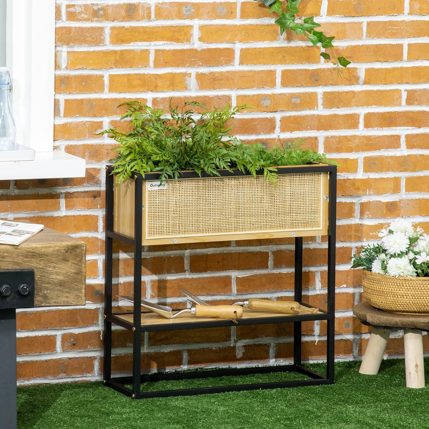 Thumbnail 1 de Outsunny Jardinière sur Pieds Rectangulaire avec Étagère Inférieure — Bois et Métal, 55 x 20 x 56 cm