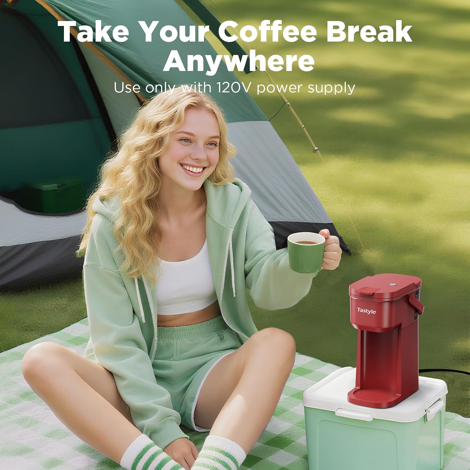Detalle 2 de Tastyle Single Serve One Cup Coffee Maker (for K-Cups and Grounds) — 6 to 12 Oz, Mini Travel Brewer, Vintage Red