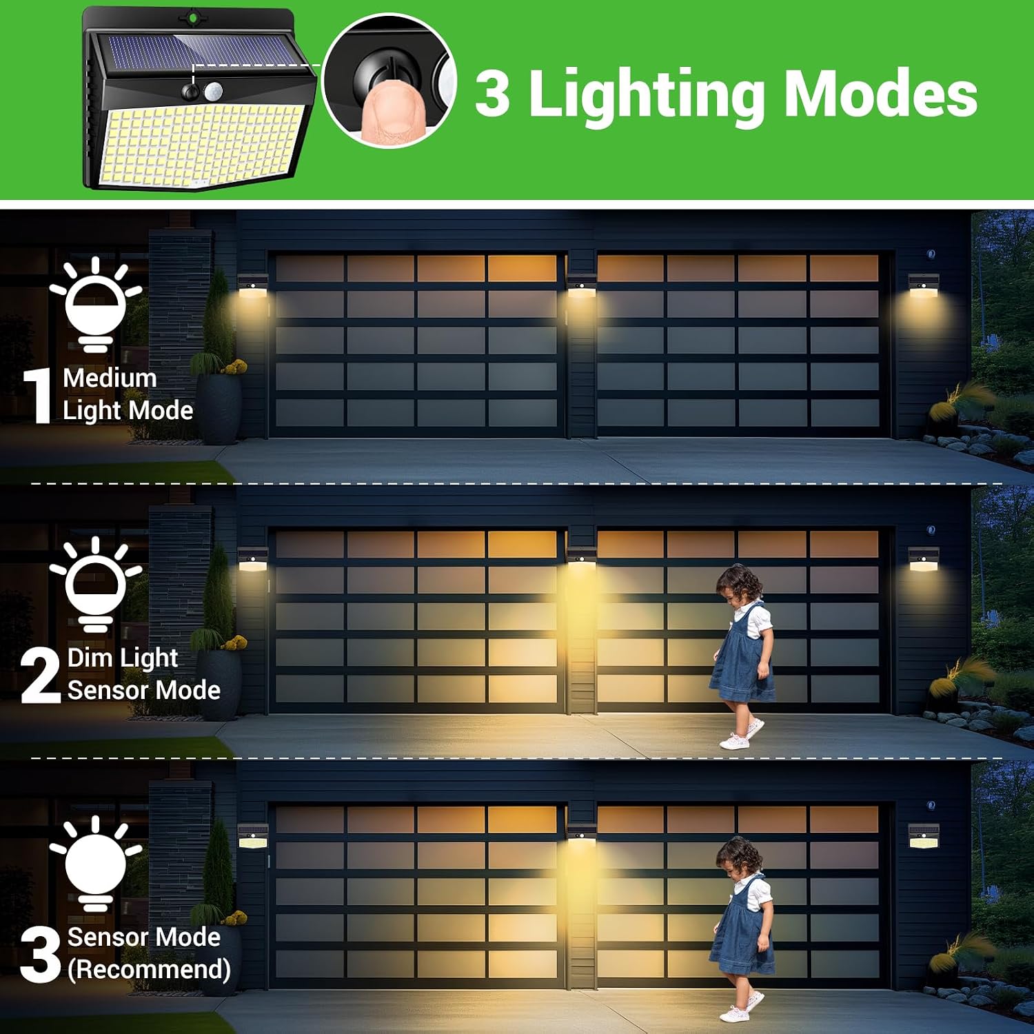 Detalle 2 de nipify 8er Set Solarlampen für außen mit Bewegungsmelder, 3 Modi, IP65