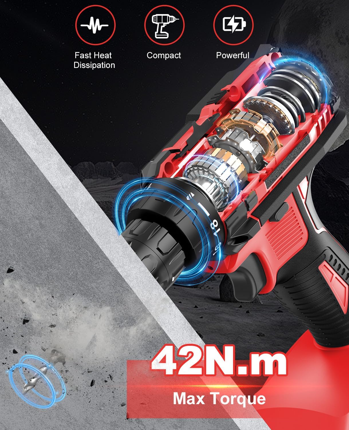 Detalle 2 de MHPRO Trapano Avvitatore 21V con 2 batterie 2,0Ah 🛠