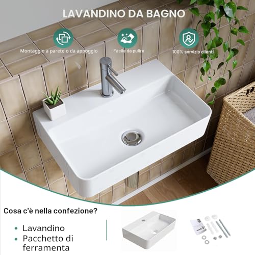 Thumbnail 10 de HOROW Lavabo a parete sospeso in ceramica bianco 46x31 cm – design moderno e facilità di pulizia