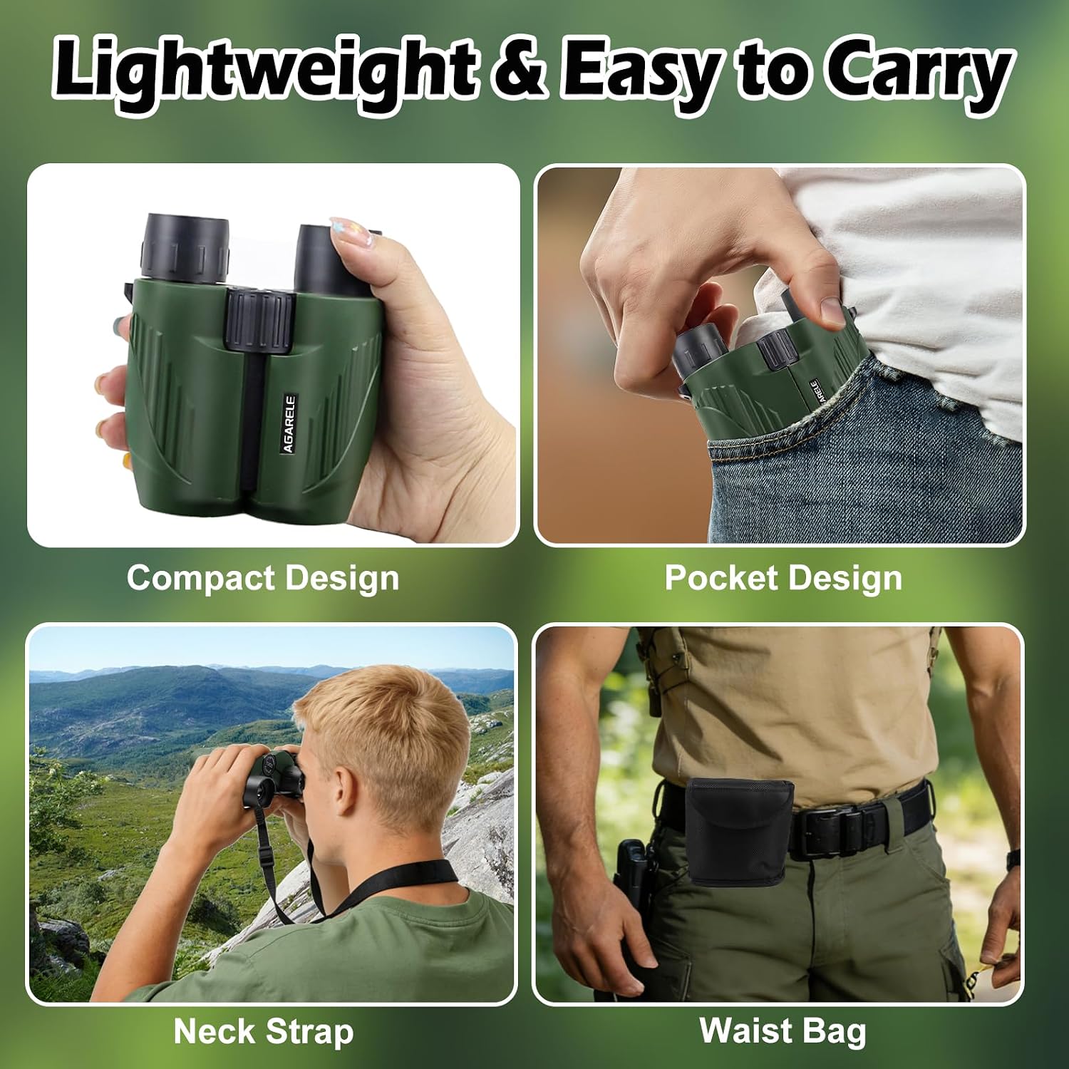 Detalle 2 de Binoculars for Adults and Kids: 10x25 Compact Binoculars for Bird Watching, Theatre, Concerts, and More (Green)
