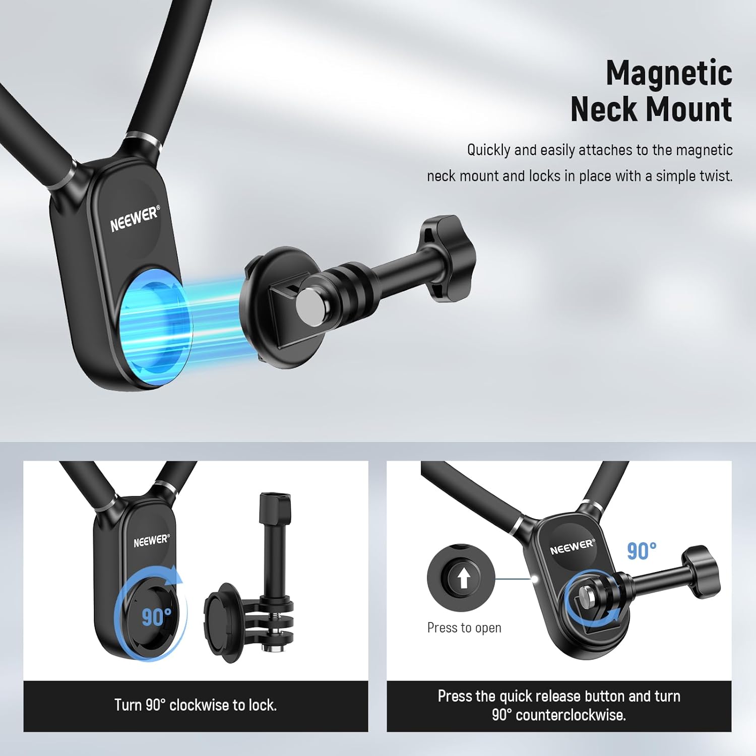 Thumbnail 4 de NEEWER Magnetic Neck Mount with Pocket 3 Cage for POV filming (Hero 13/12/11 Max, DJI Action 5 Pro, Insta360 Osmo Pocket 3)