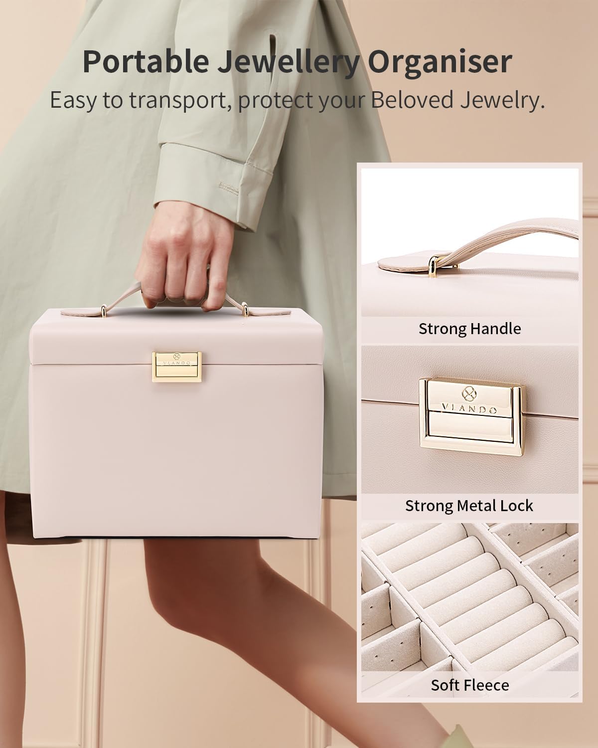 Detalle de Vlando joyero grande 4 niveles beige