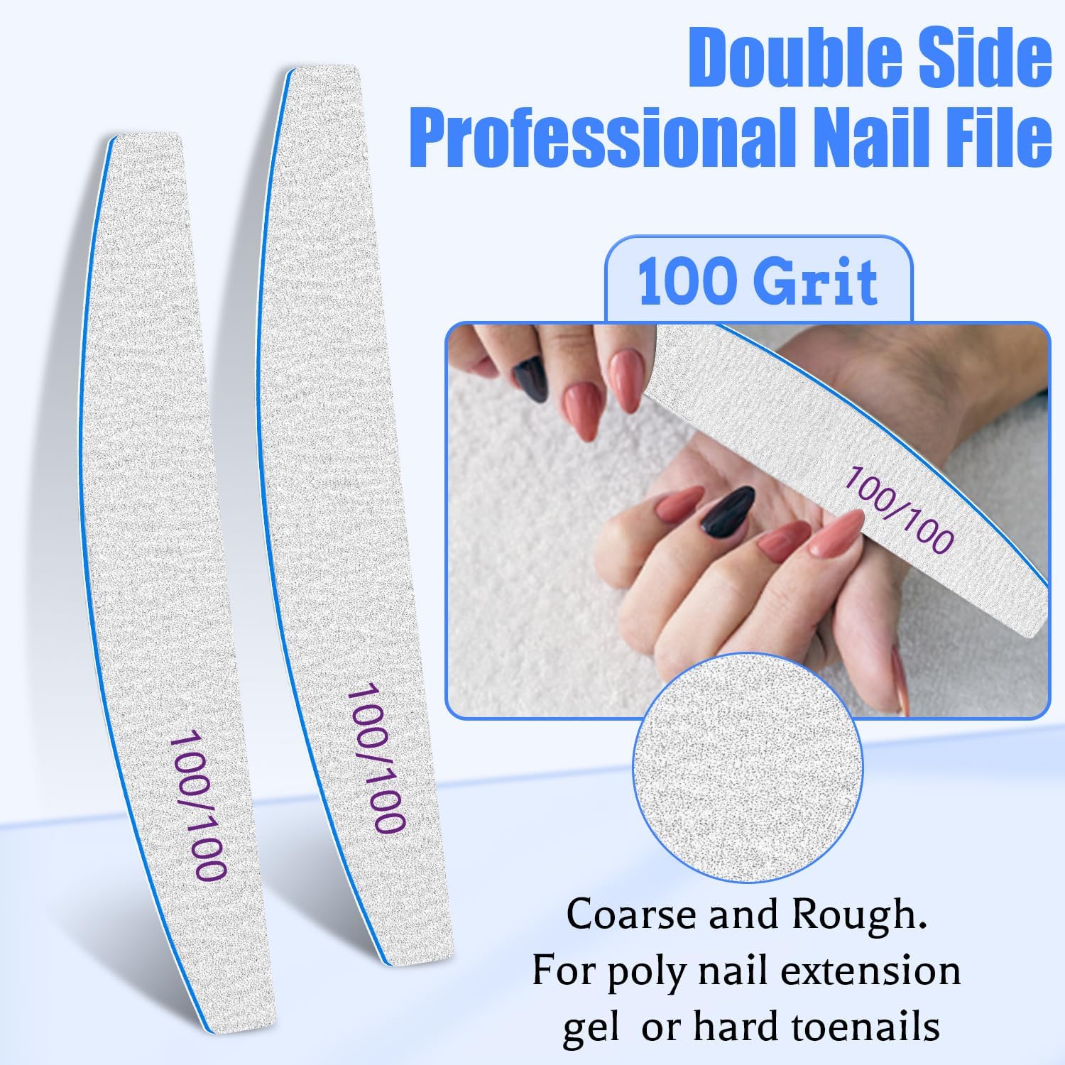 Thumbnail 2 de 25 PCS Nail Files for Acrylic Nails: 100/100 Grit Double-Sided, Washable Emery Boards for Home & Salon