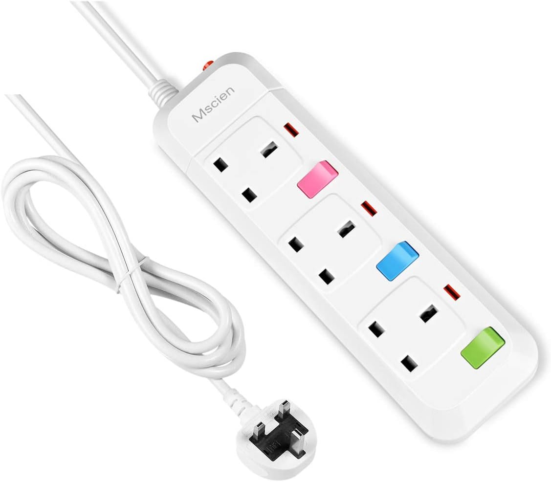 Detalle de Mscien 3-way extension lead 5m, surge protected ๐