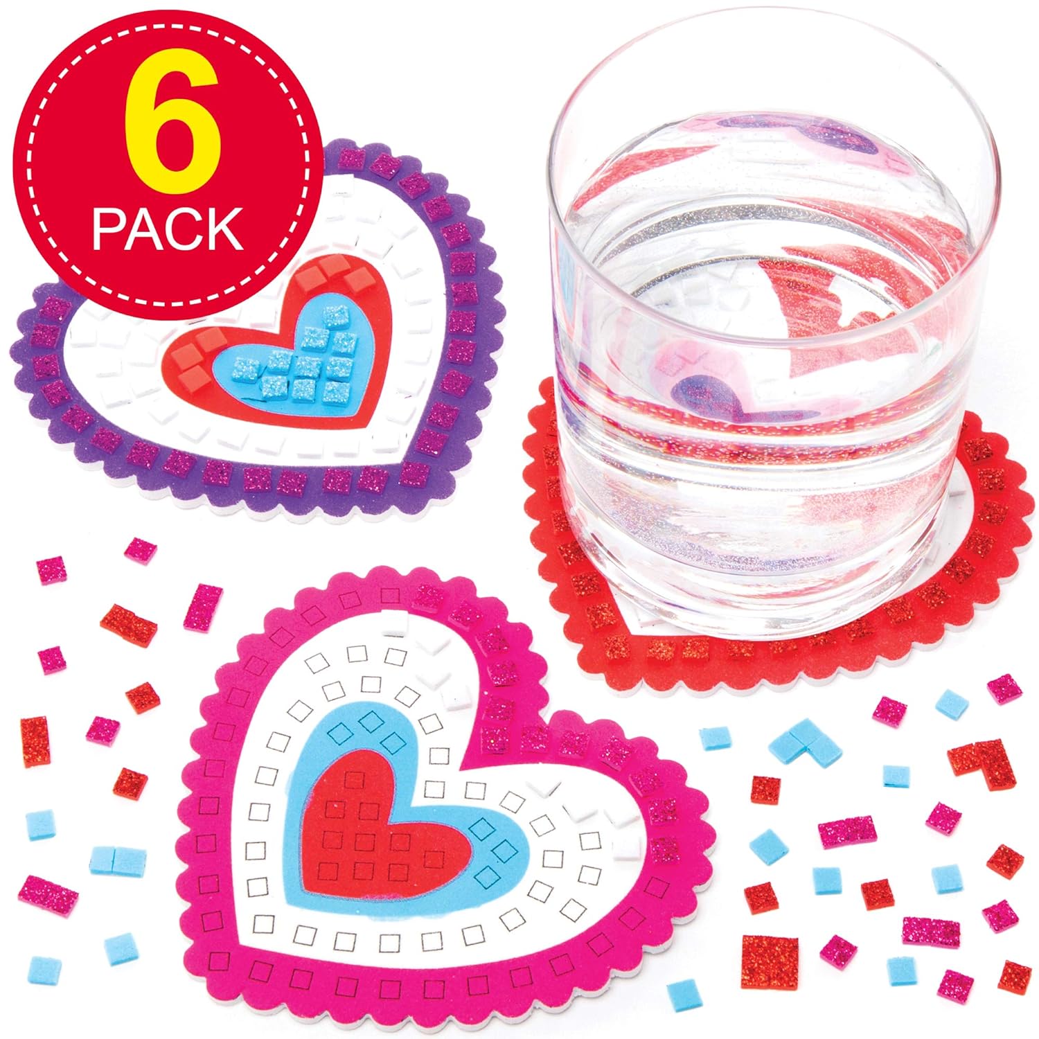Thumbnail 1 de Baker Ross Kits de sous-verres cœurs en mosaïque (paquet de 6) – activité créative enfants de Pâques