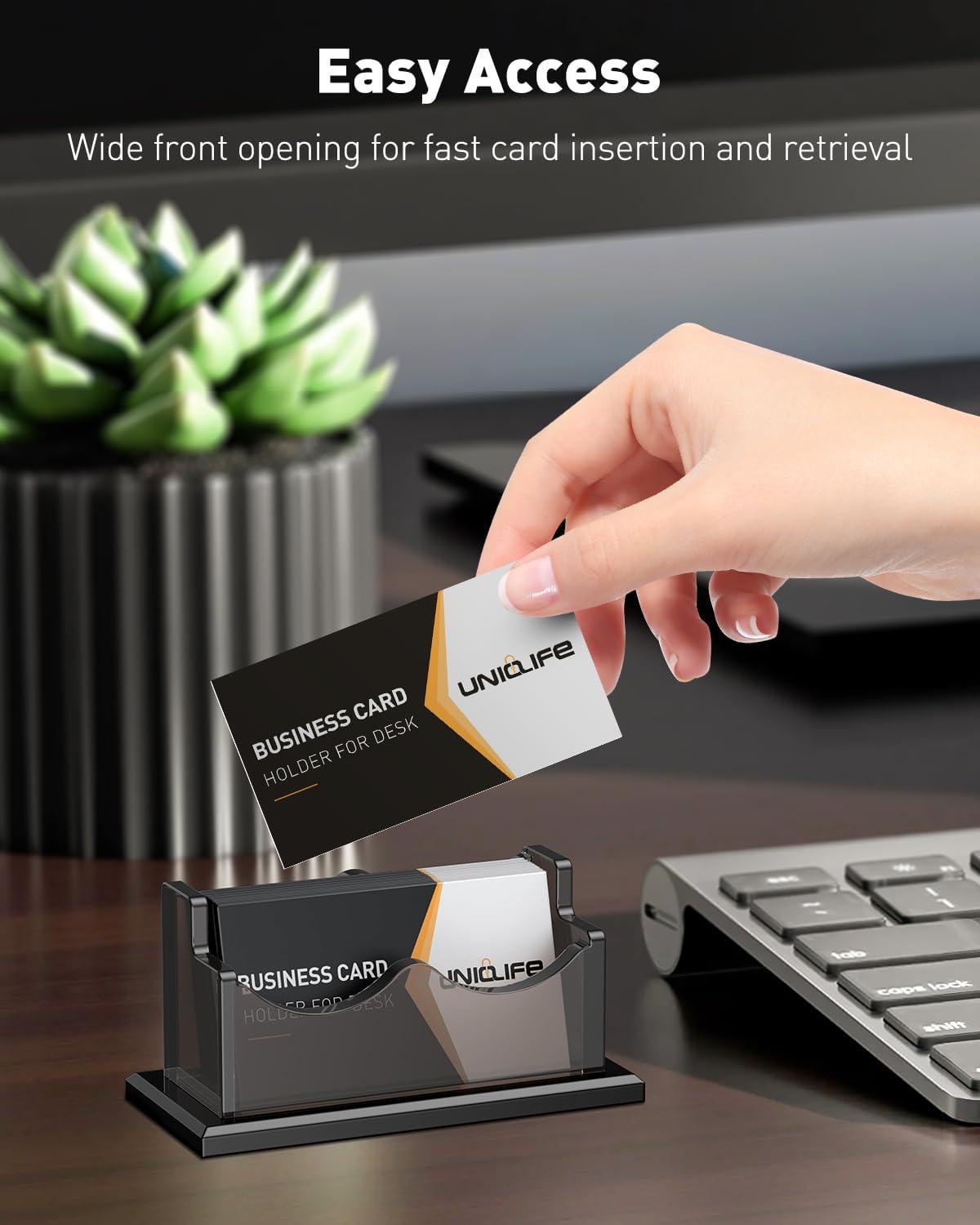 Thumbnail 1 de Porte-cartes de visite horizontal en acrylique Uniclife — 60 cartes, gris fumé, bureau et maison