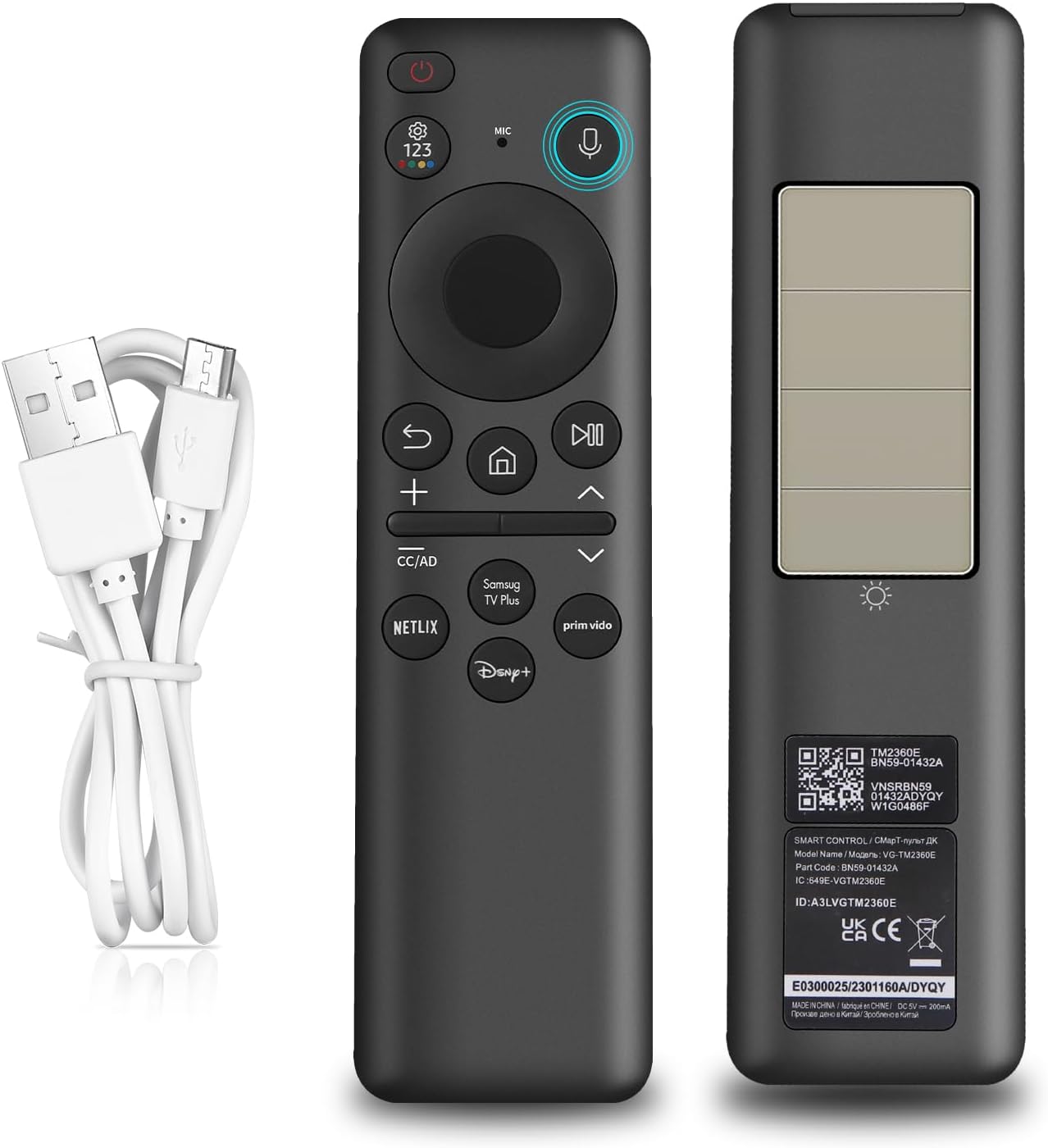 Detalle de Rechargeable Voice Remote for Samsung Smart TV (BN59-01432A) with USB-C charging and 4 shortcut keys