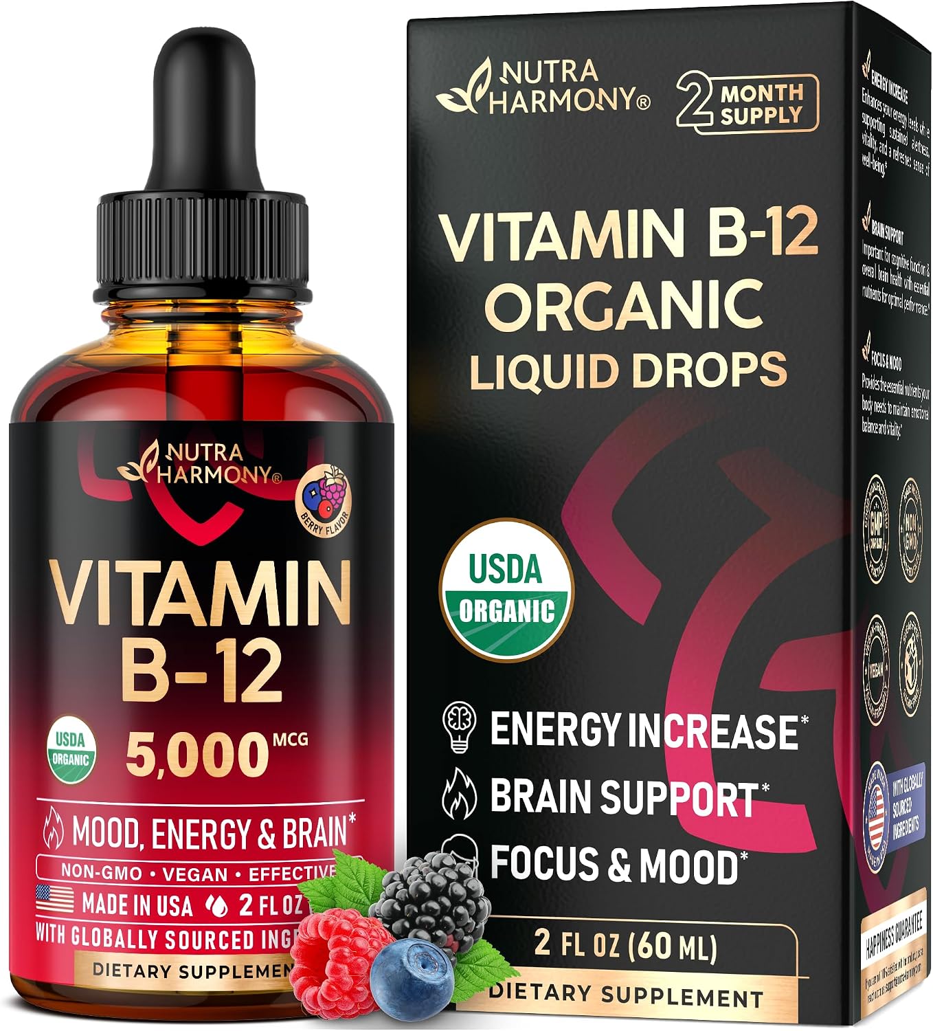 Detalle de NUTRAHARMONY B12-0823 Vitamin B12 Drops, 5,000 mcg Methylcobalamin