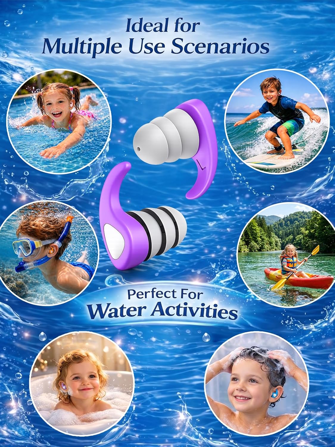 Thumbnail 5 de Kids Swimming Ear Plugs: 3 Pairs of Reusable Silicone Ear Plugs for Safe Water Fun