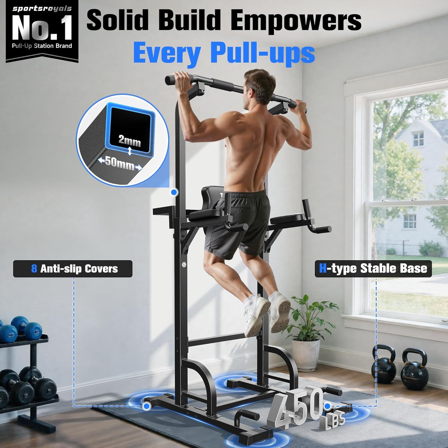 Thumbnail 1 de Sportsroyals Power Tower Pull Up Bar Station (450LBS) – Pull-ups, dips and more for a home gym