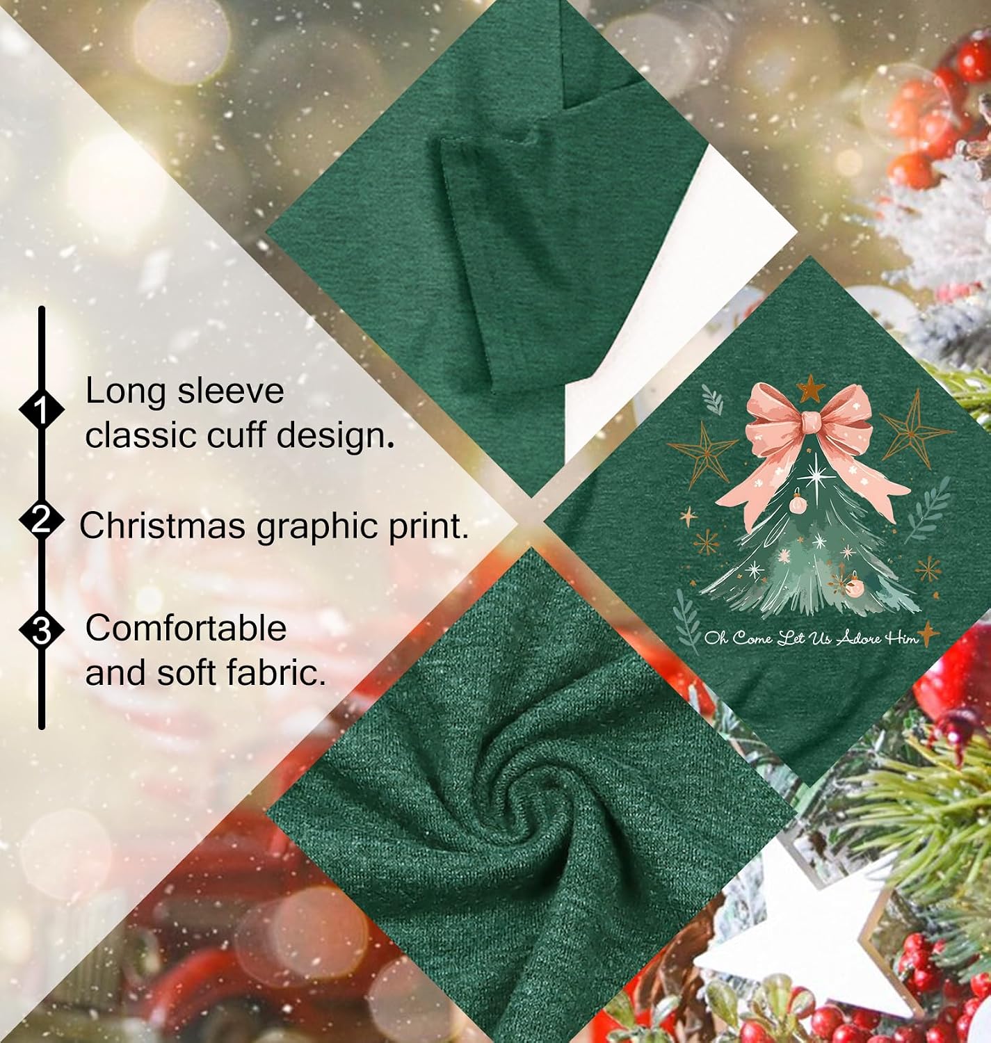 Detalle de tiorhooe Weihnachtsshirt Damen Langarm 2025 – lustiges Christmas-Shirt mit Tannenbaum-Druck