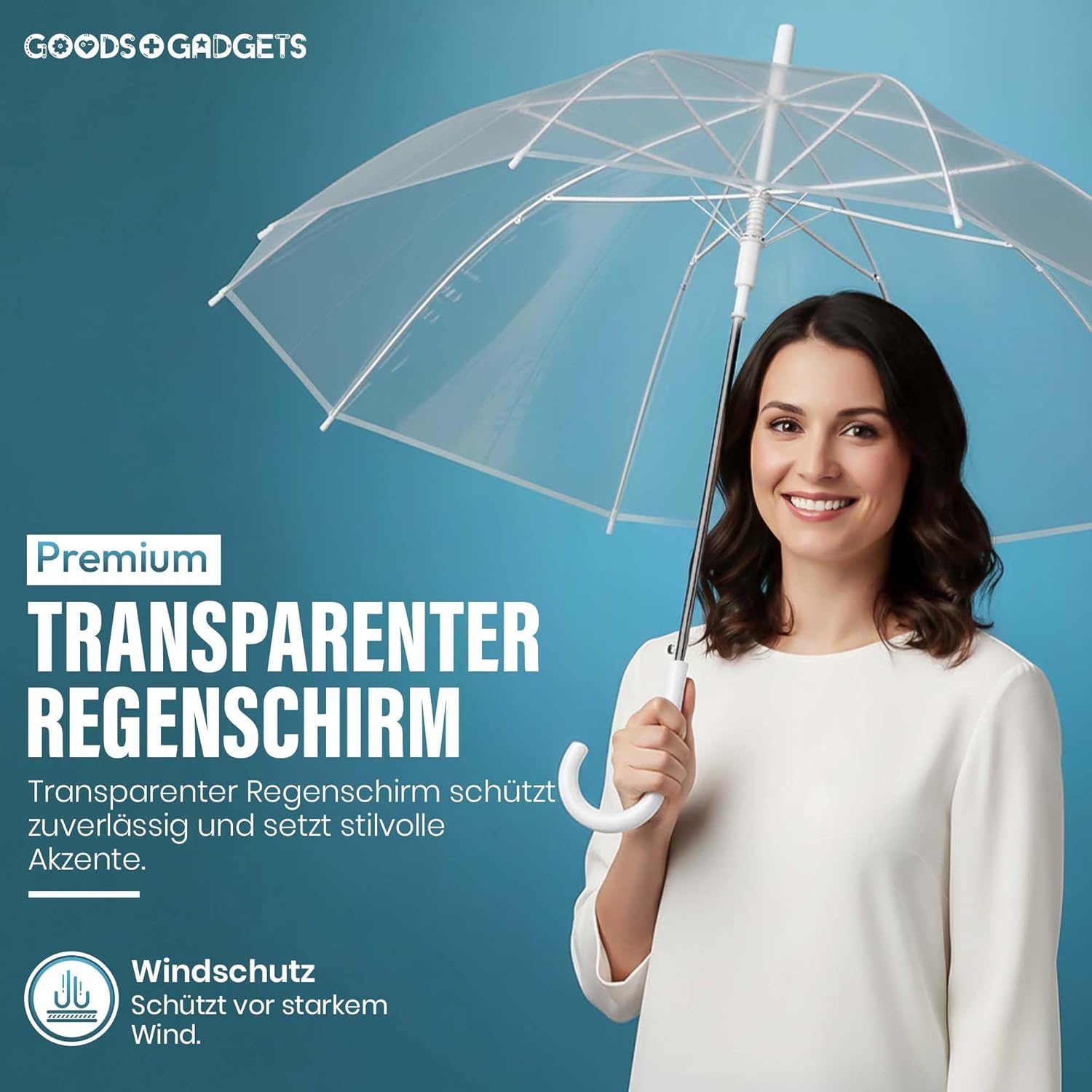 Thumbnail 6 de GOODS+GADGETS Durchsichtiger Regenschirm mit weißem Stock Ø 100 cm – Transparentes Fashion-Highlight