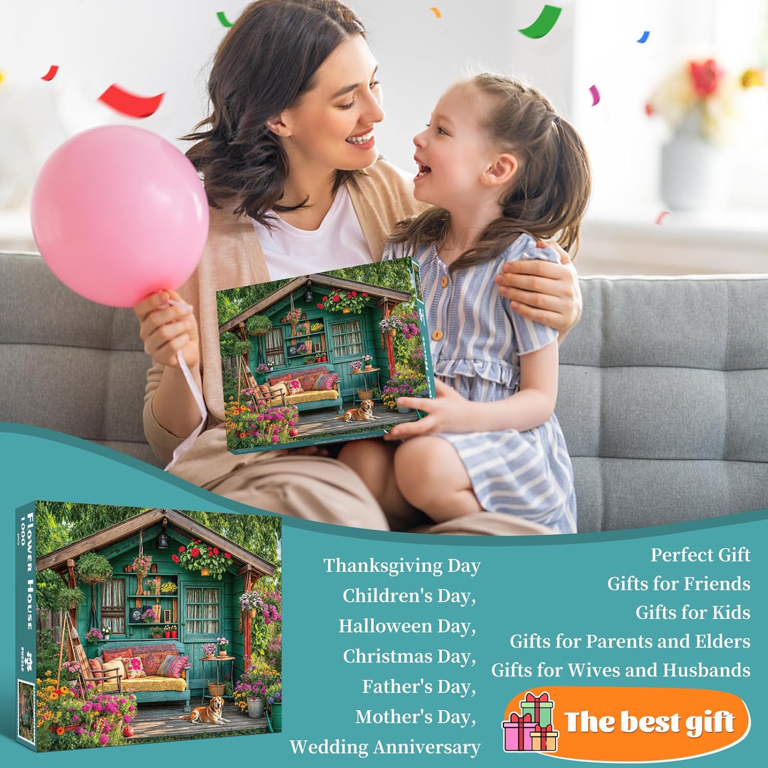 Thumbnail 2 de Jigsaw Puzzles for Adults 1000 Pieces – House in the Garden puzzle (1000-piece set, recycled cardboard)