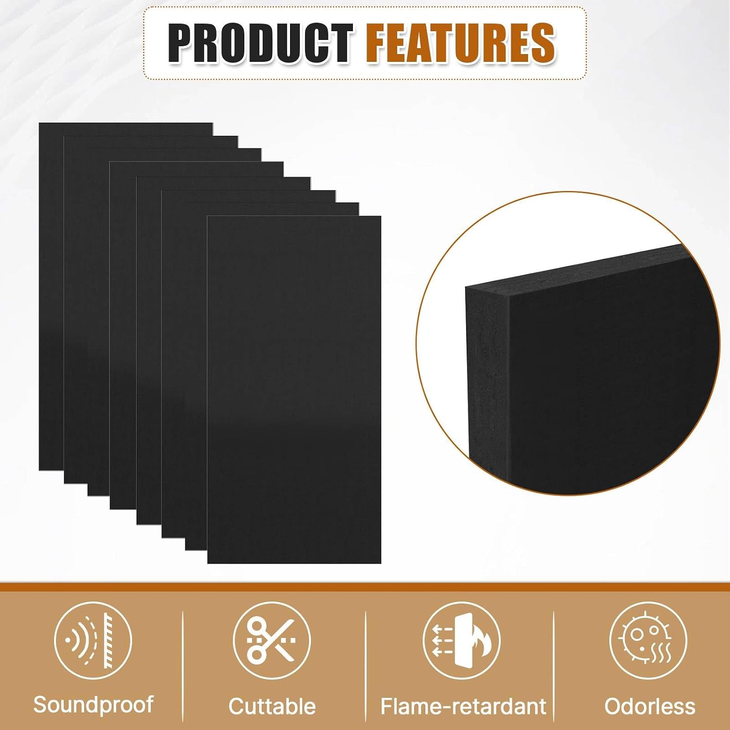 Detalle 2 de BaseNoir Acoustic Ceiling Tiles, 2 x 4 ft Black Polyester Fibre, 12-Pack