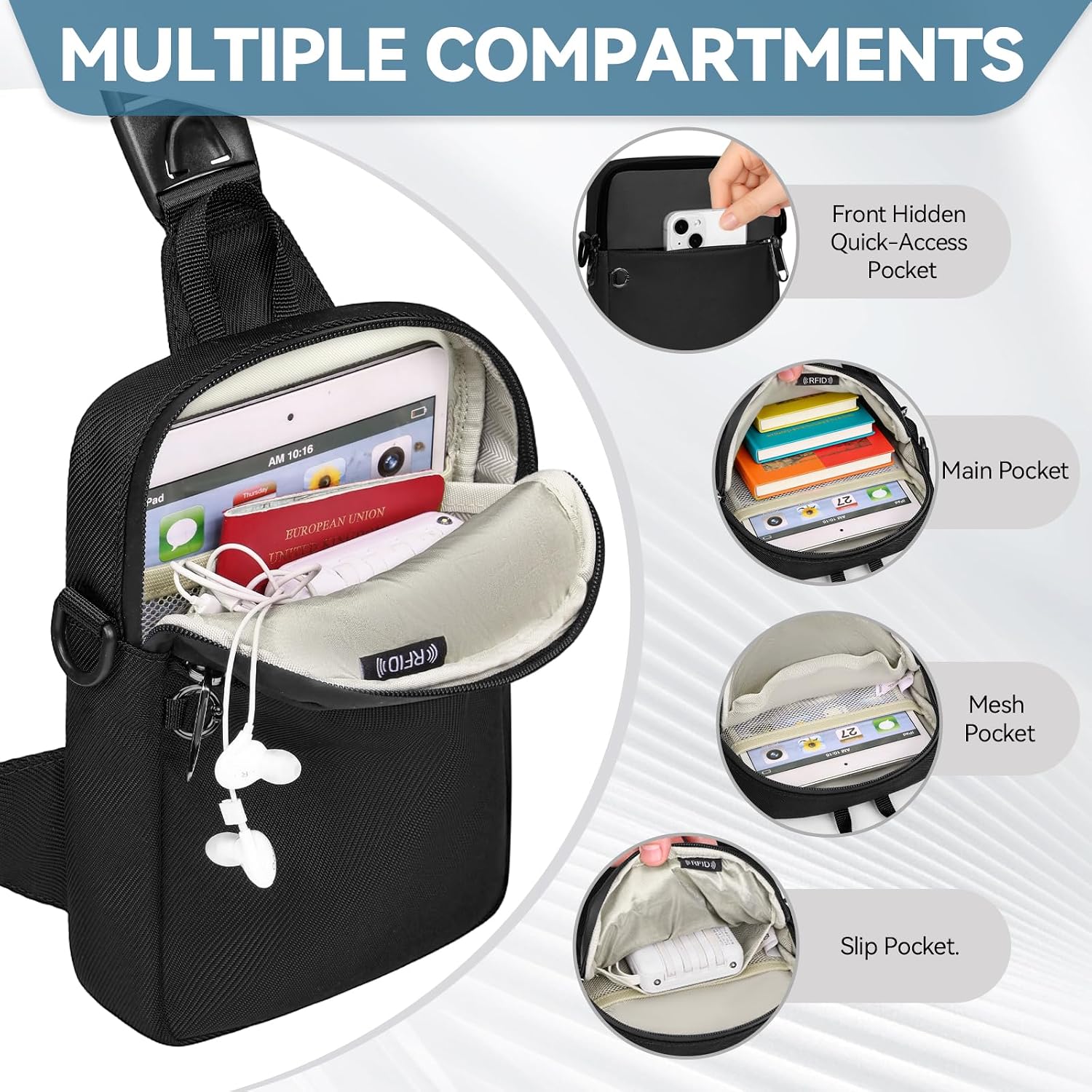 Thumbnail 5 de Eshow Cross Body Bag with Zipper Lock and RFID Pocket – A Practical Anti-Theft Day-to-Day Bag