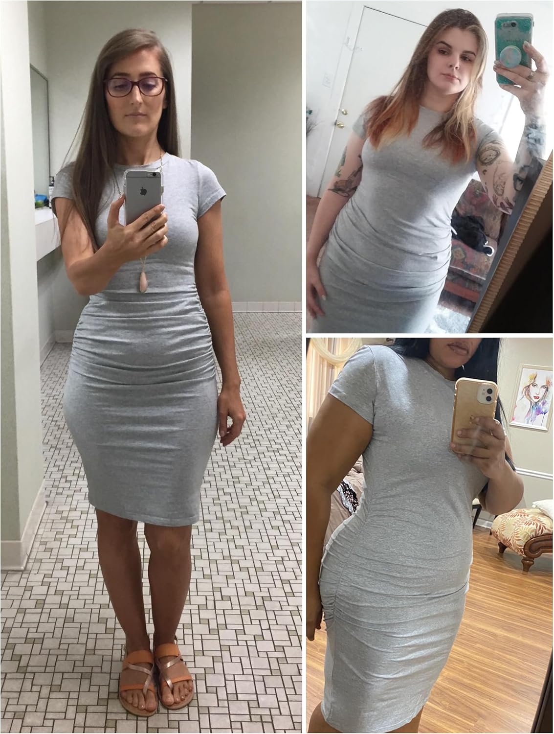 Detalle de Missufe Women's Short Sleeve Ruched Casual Sundress Midi Bodycon T Shirt Dress