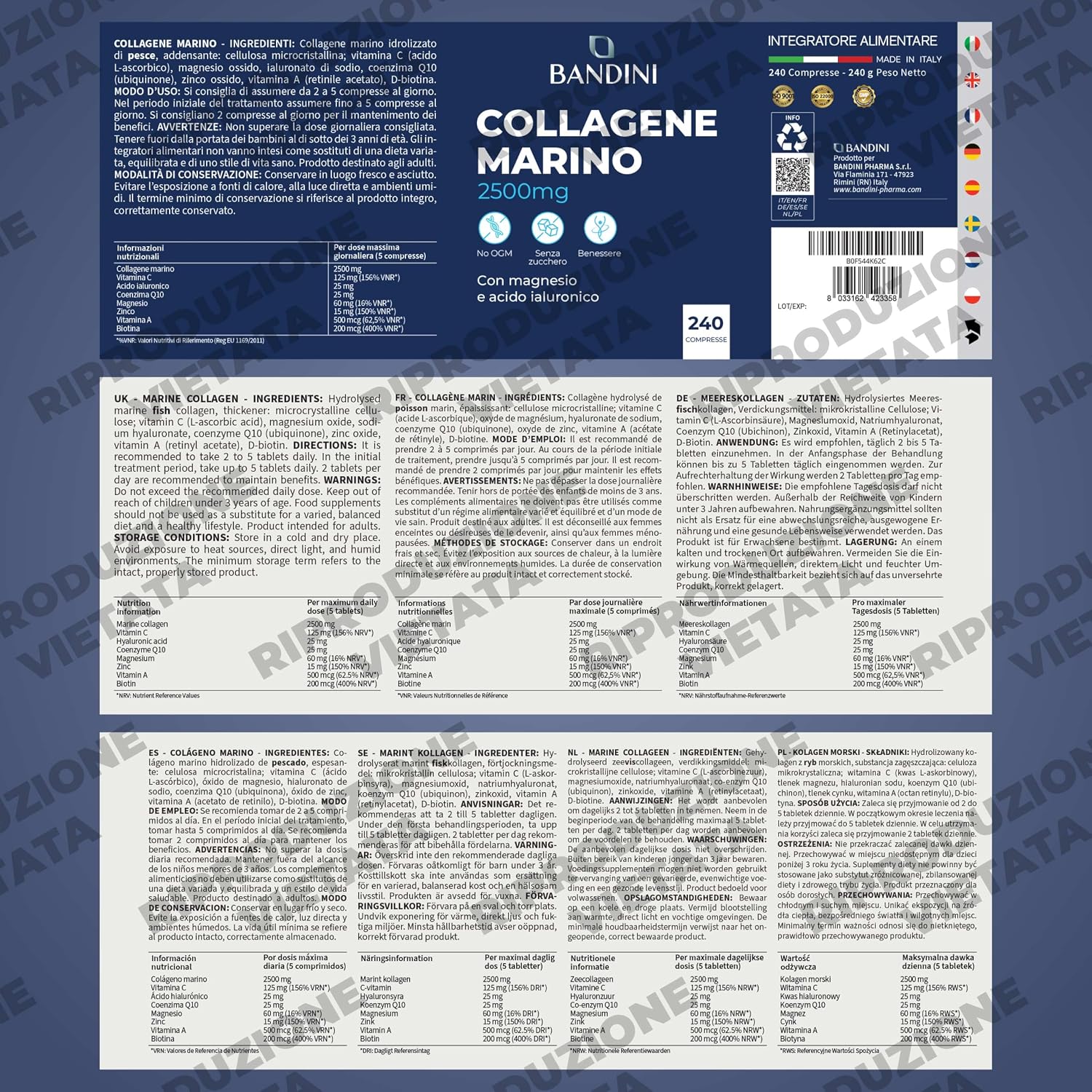 Detalle 1 de BANDINI Pure Marine Collageen Peptan® tabletten met hyaluronzuur, 240 stuks