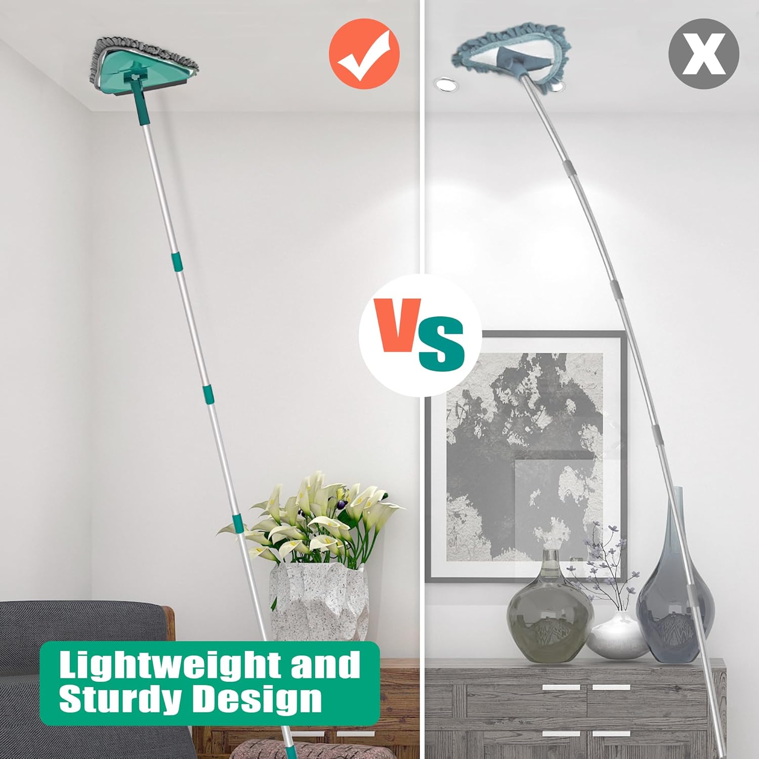 Thumbnail 4 de JEHONN 200CM Wall Cleaning Mop with Long Handle and 6 Microfibre Chenille Pads (Green)
