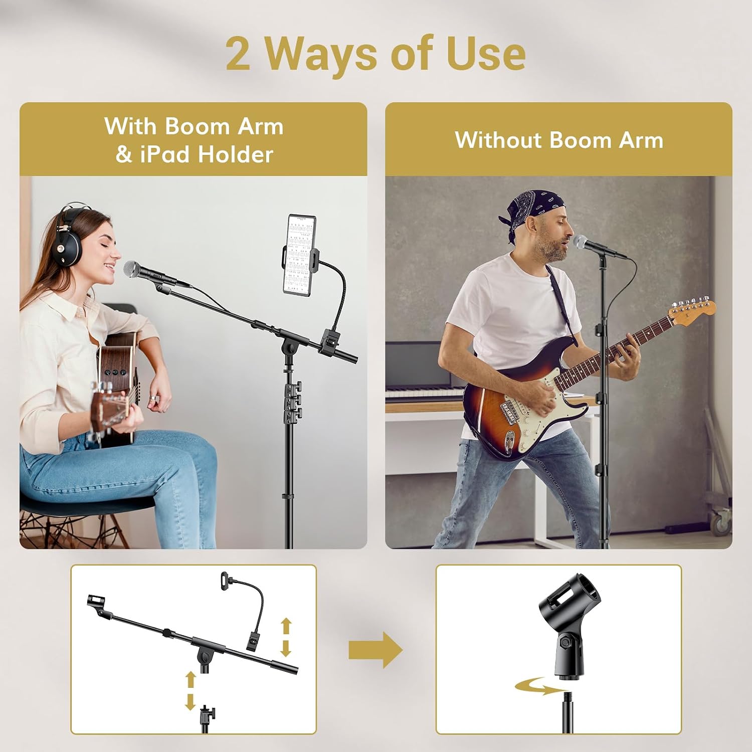 Thumbnail 6 de TONOR T35 Microphone Stand with Tablet Holder: Heavy-Duty Tripod Floor Stand