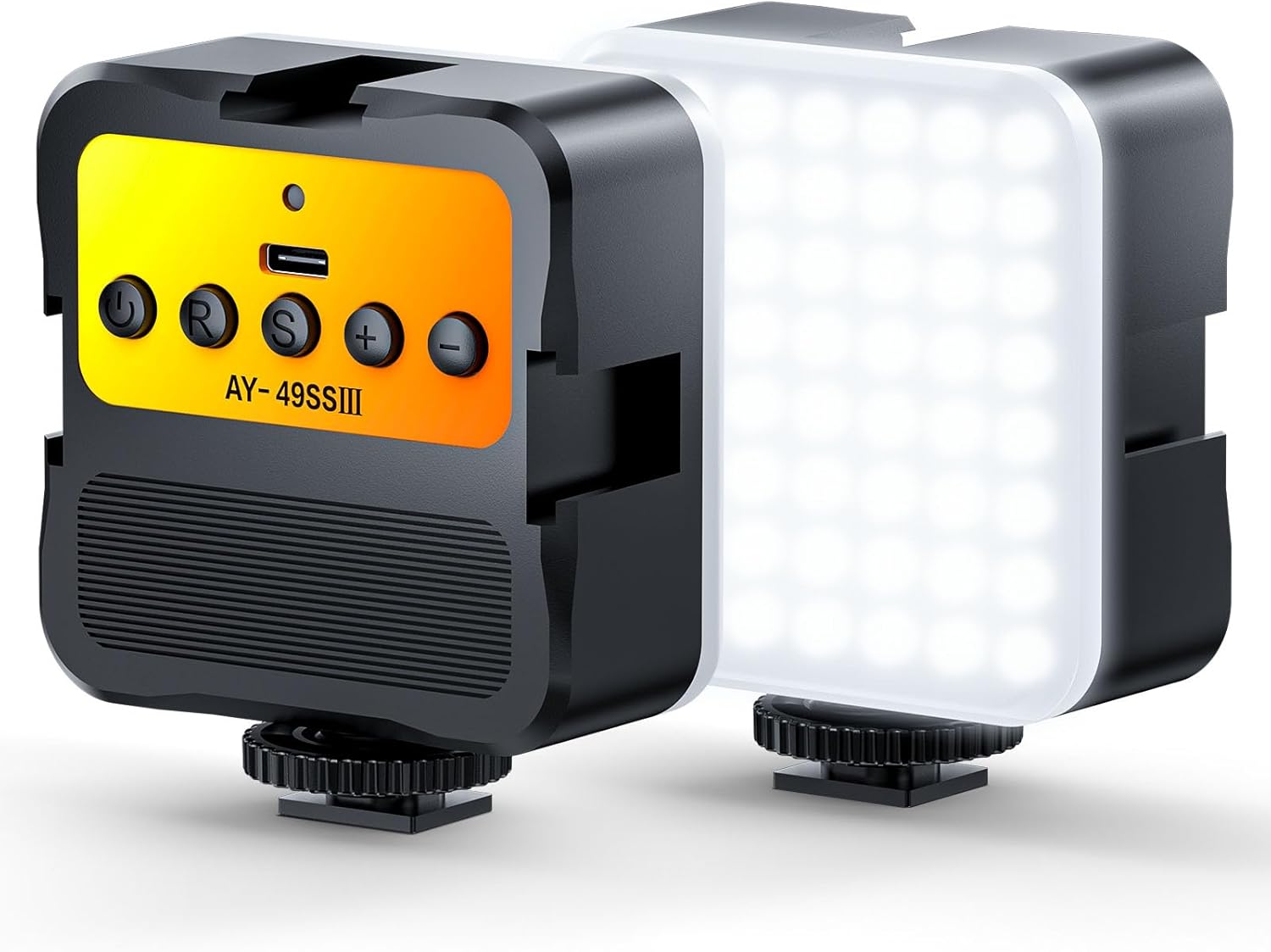 Detalle de DUIDESHI Cold Shoe Camera Light: 3200K–5600K CRI95, 3 Cold Shoe Mounts, USB-C Rechargeable