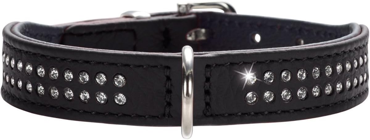 Detalle de HUNTER DIAMOND PETIT Halsband für kleine Hunde – pink/schwarz, Leder, 37 (XS-S)