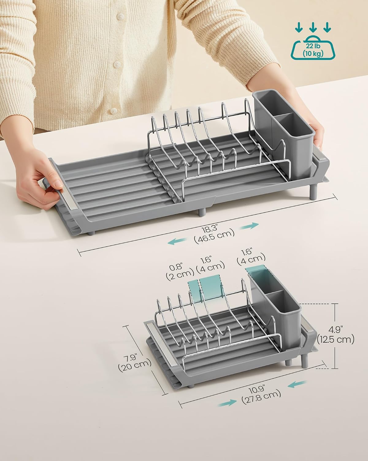 Thumbnail 2 de SONGMICS Expandable Dish Drainer Rack with Removable Cutlery Holder (KCS044G101)